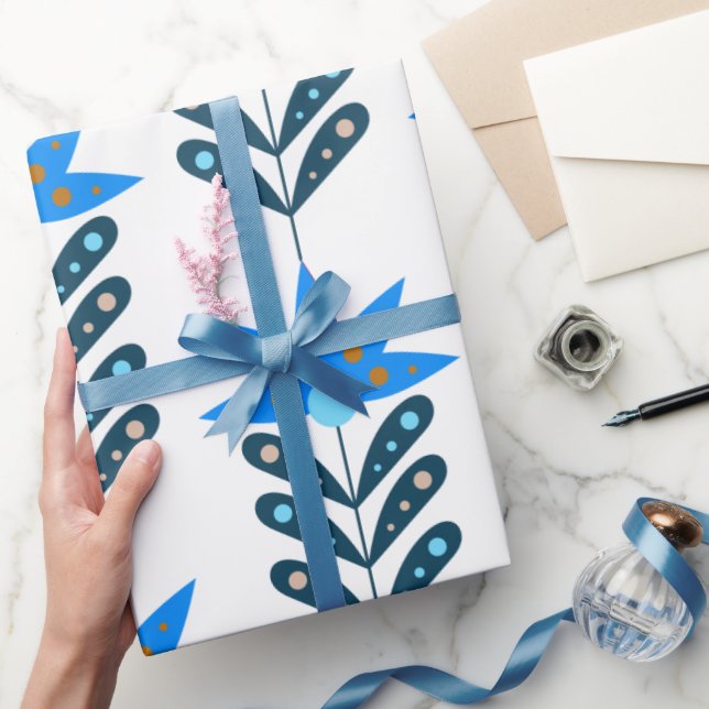 Papier Cadeau Papier d'enveloppement de Noël à fleurs bleues (Cadeaux)