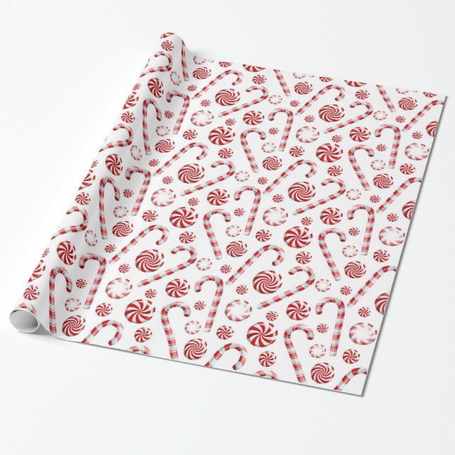 Papier Cadeau Papier d'enveloppement de Noël à la menthe blanche (Déroulé)