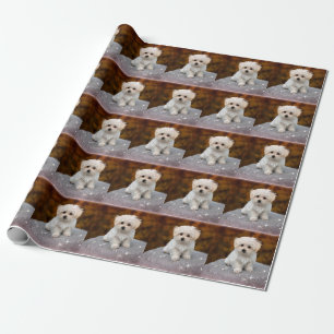 Papier Cadeau Papier d'enveloppement de Noël aux chiots maltais