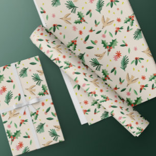 Papier Cadeau Papier d'enveloppement de Noël aux oiseaux des boi