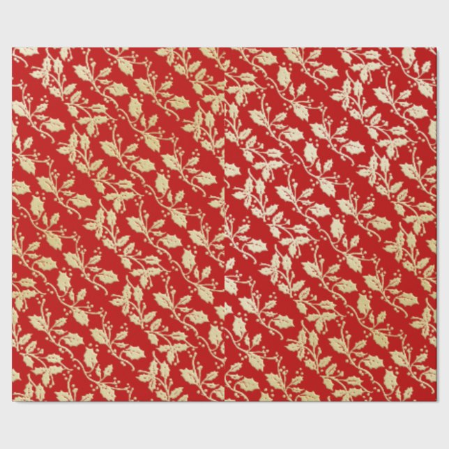 Papier Cadeau Papier d'enveloppement de Noël blanc rouge et or (Couture)