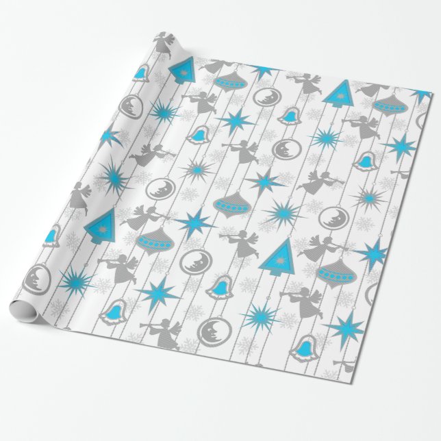 Papier Cadeau Papier d'enveloppement de Noël bleu et argent (Déroulé)