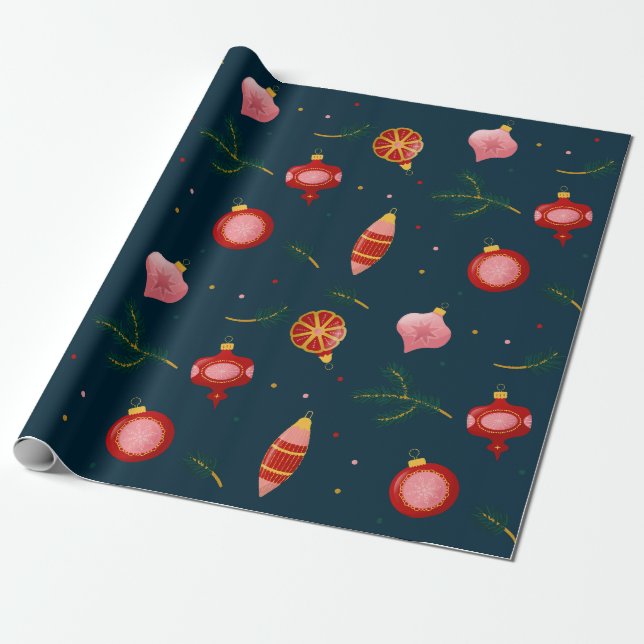 Papier Cadeau Papier d'enveloppement de Noël bleu foncé et rouge (Déroulé)