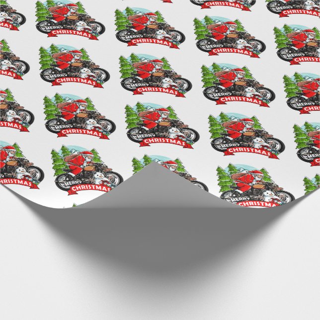 Papier Cadeau Papier d'enveloppement de Noël de Biker Père Noël (Coin)