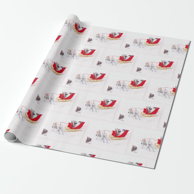 Papier Cadeau Papier d'enveloppement de Noël de Borzoi Wolfhound (Déroulé)