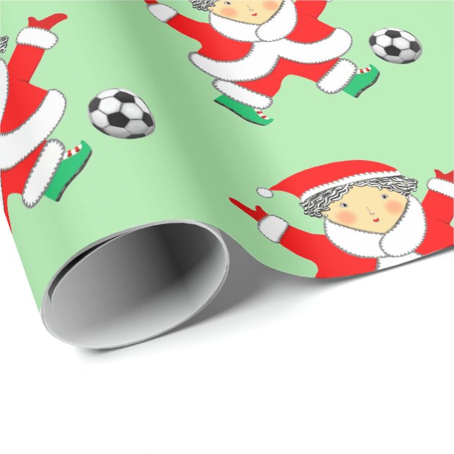 Papier Cadeau Papier d'enveloppement de Noël de football (Coin rond)
