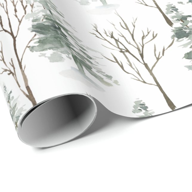 Papier Cadeau Papier d'enveloppement de Noël de la forêt de pins (Coin rond)