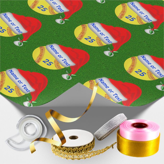 Papier Cadeau Papier d'enveloppement de Noël de softball personn (Softball Christmas Wrapping Paper. Personalized with her Name and Jersey Number. Softball Christmas)