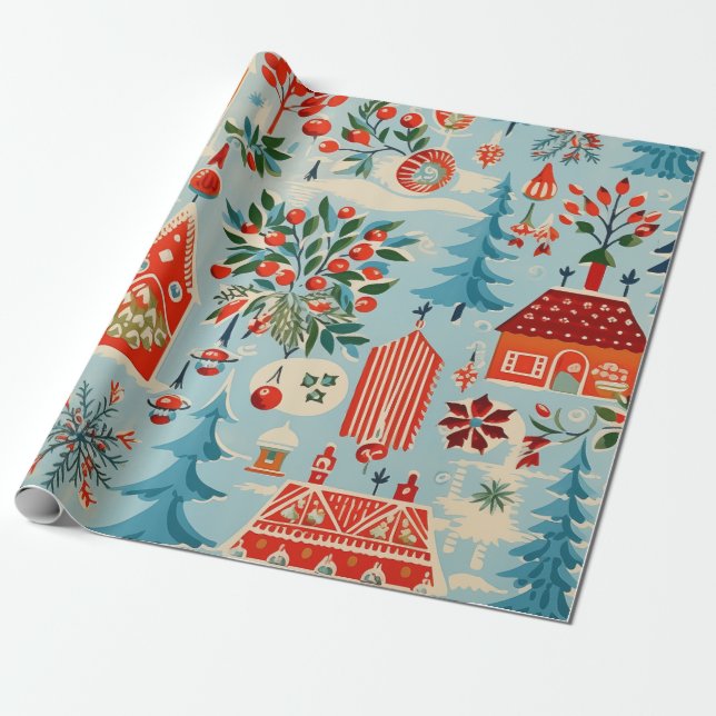 Papier Cadeau Papier d'enveloppement de Noël des années 1940 (Déroulé)