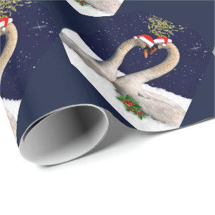 Papier Cadeau Papier d'enveloppement de Noël des cygnes saisonni