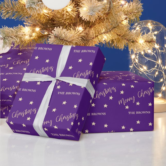 Papier Cadeau Papier d'enveloppement de Noël des étoiles violet  (Vacances)