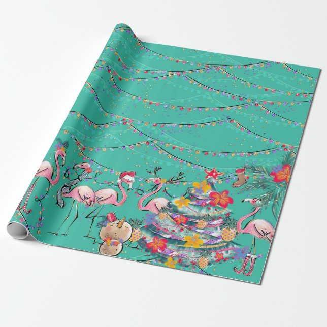 Papier Cadeau Papier d'enveloppement de Noël des Fêtes tropicale (Déroulé)