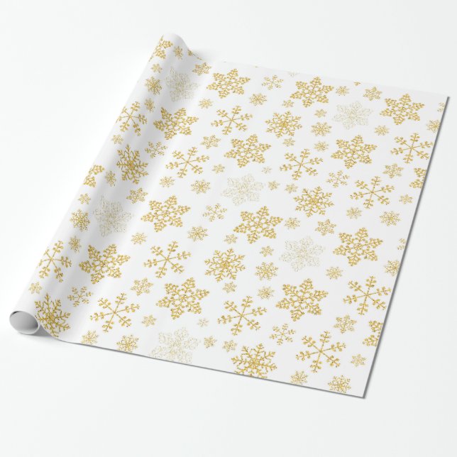 Papier Cadeau Papier d'enveloppement de Noël des flocons d'or (Déroulé)