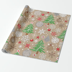 Papier Cadeau Papier d'enveloppement de Noël Festive Silvery Kra