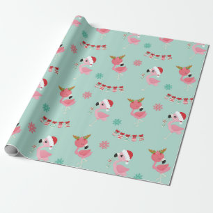 Papier Cadeau Papier d'enveloppement de Noël Flamant rose rose