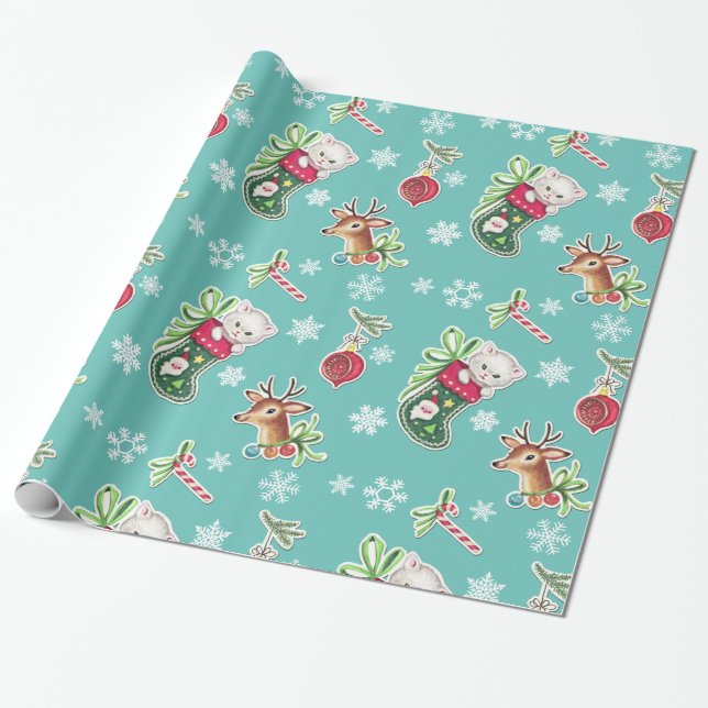 Papier Cadeau Papier d'enveloppement de Noël Hello Kitten (Déroulé)