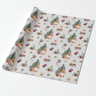 Papier Cadeau Papier d'enveloppement de Noël mignon de Poméranie