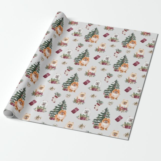 Papier Cadeau Papier d'enveloppement de Noël mignon de Poméranie (Déroulé)