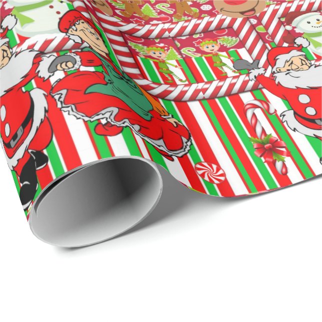 Papier Cadeau Papier d'enveloppement de Noël Mme Claus Père Noël (Coin rond)