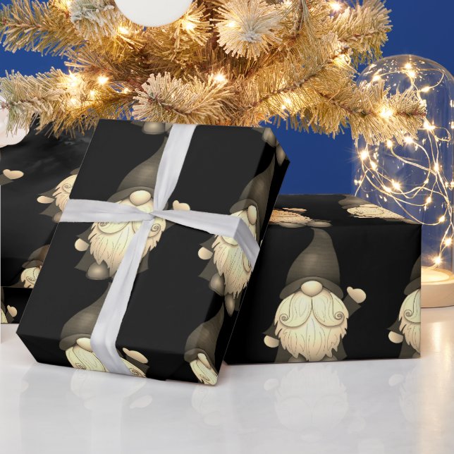 Papier Cadeau Papier d'enveloppement de Noël nain Gnome Noir mig (Vacances)