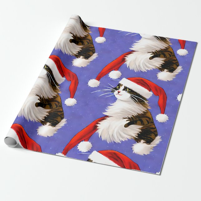 Papier Cadeau Papier d'enveloppement de Noël père Noël Cat (Déroulé)