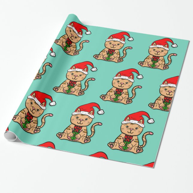 Papier Cadeau Papier d'enveloppement de Noël père Noël Cat (Déroulé)