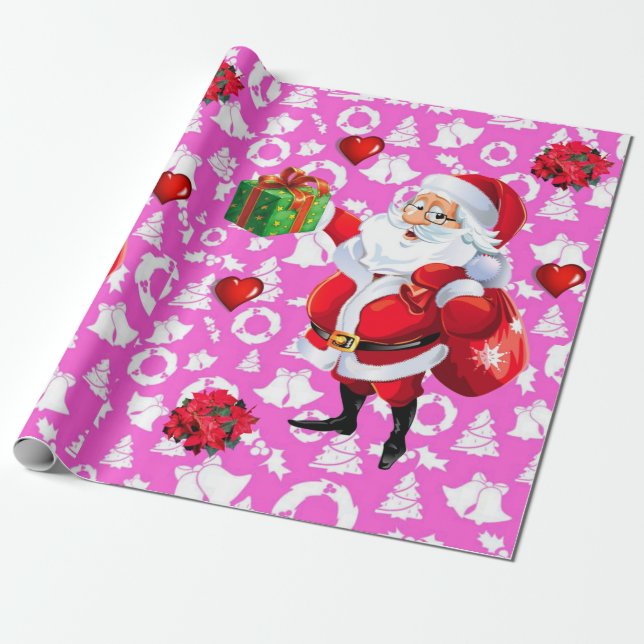 Papier Cadeau Papier d'enveloppement de Noël Père Noël Rose (Déroulé)