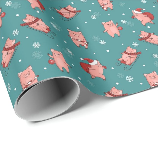 Papier Cadeau Papier d'enveloppement de Noël Piggy (Coin rond)