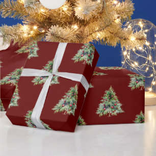 Papier Cadeau Papier d'enveloppement de Noël, Pine Tree rouge No