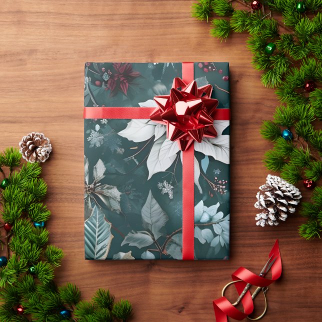 Papier Cadeau Papier d'enveloppement de Noël Poinsettia (Cadeau de vacances)