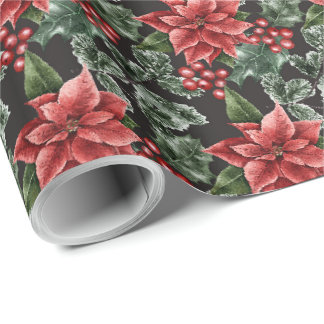 Papier Cadeau Papier d'enveloppement de Noël Poinsettia rouge