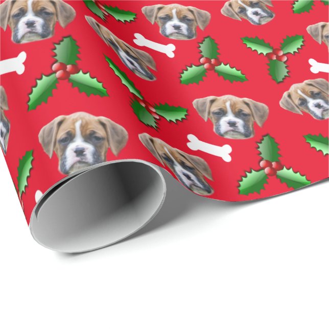 Papier Cadeau Papier d'enveloppement de Noël pour chien de boxe (Coin rond)