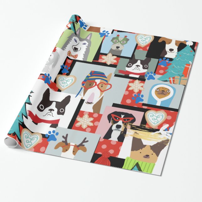 Papier Cadeau Papier d'enveloppement de Noël pour chien moderne (Déroulé)