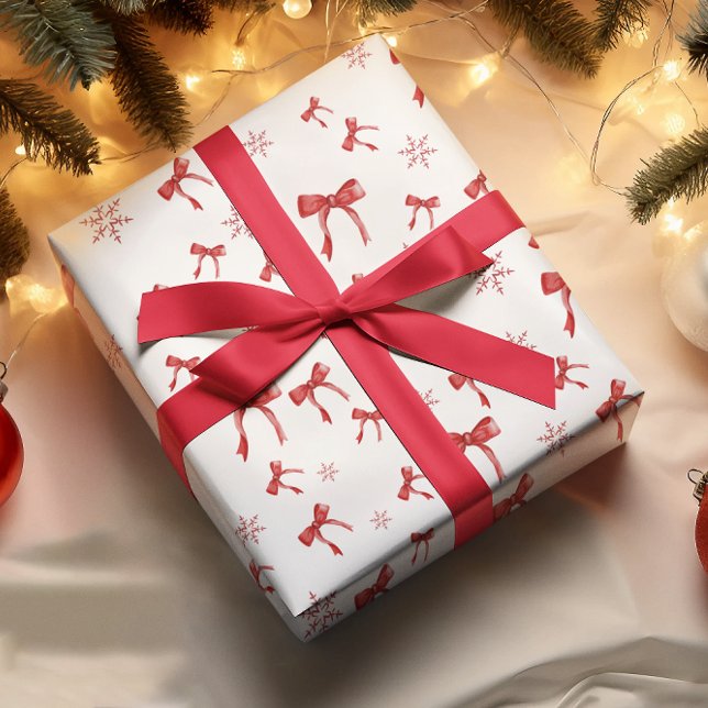 Papier Cadeau Papier d'enveloppement de Noël Red Bow Red Snowfla (Créateur téléchargé)