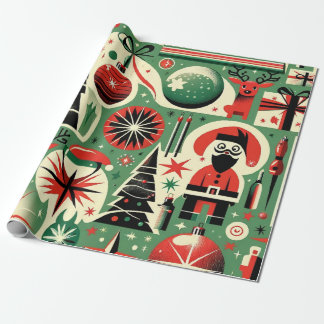 Papier Cadeau Papier d'enveloppement de Noël rétro