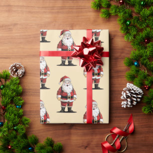 Papier Cadeau Papier d'enveloppement de Noël Retro Père Noël