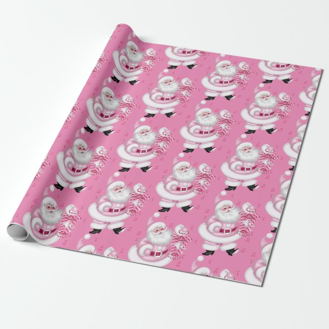 Papier Cadeau Papier d'enveloppement de Noël rose du Père Noël (Déroulé)