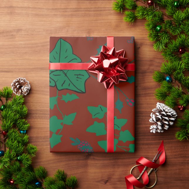 Papier Cadeau Papier d'enveloppement de Noël rouge Holly&Burgund (Cadeau de vacances)
