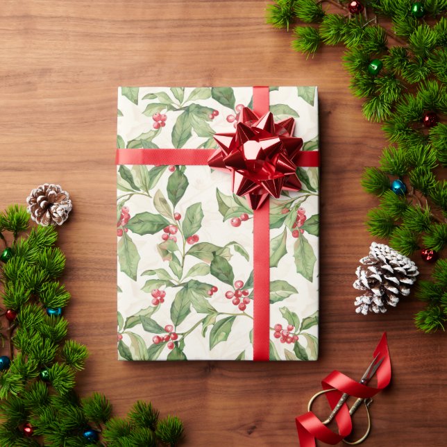 Papier Cadeau Papier d'enveloppement de Noël rouge Mistletoe Vin (Cadeau de vacances)