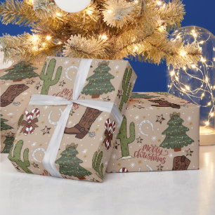 Papier Cadeau Papier d'enveloppement de Noël Tan Western Cowboy