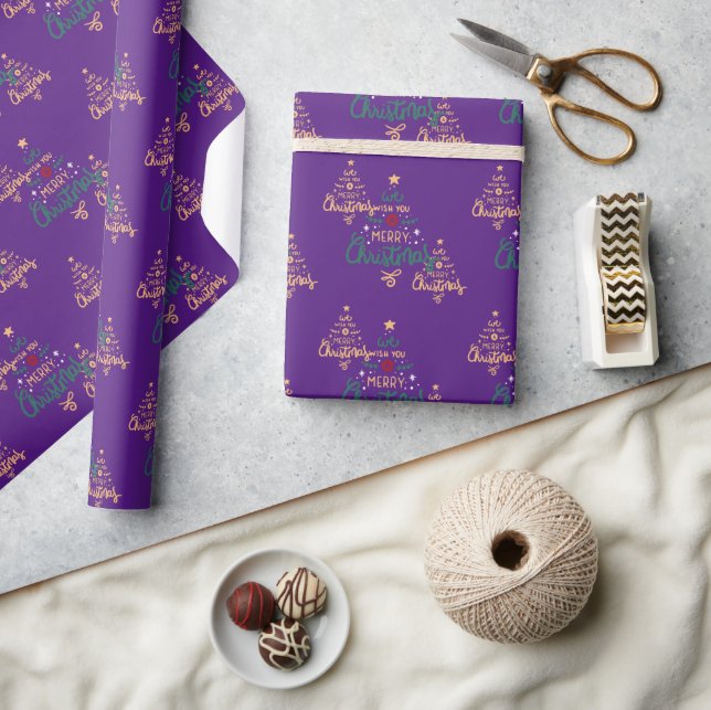 Papier Cadeau Papier d'enveloppement de Noël violet et or (Artisanat)