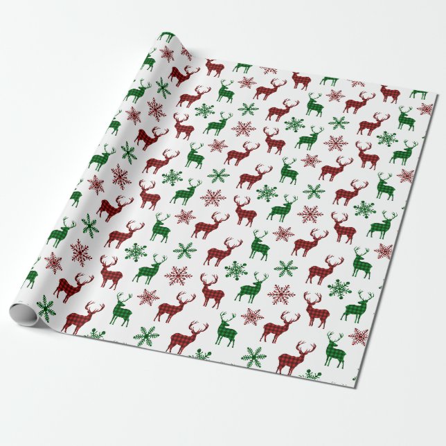 Papier Cadeau Papier d'enveloppement de Noël Xmas Cerf Rouge Ver (Déroulé)