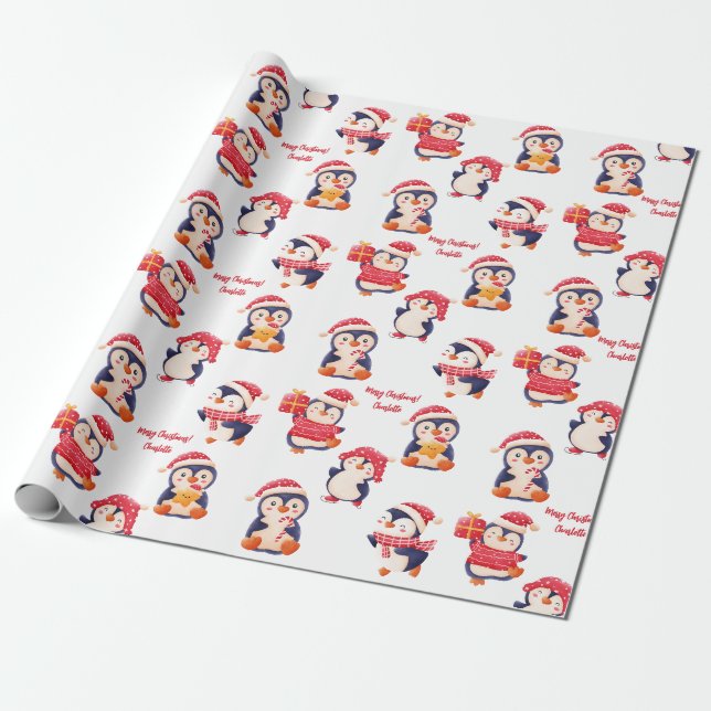 Papier Cadeau Papier d'enveloppement de nom de pingouin de Noël (Déroulé)