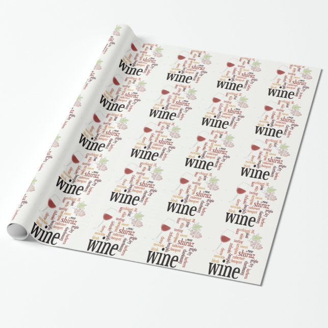 Papier Cadeau Papier d'enveloppement de nuages Wine Word (Déroulé)
