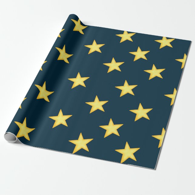Papier Cadeau Papier d'enveloppement de nuit bleu foncé étoilé (Déroulé)