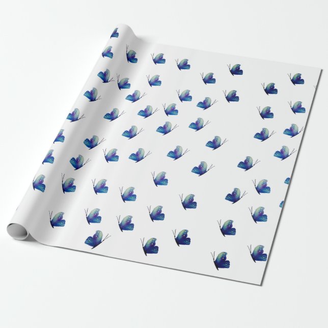 Papier Cadeau Papier d'enveloppement de papillons bleus (Déroulé)