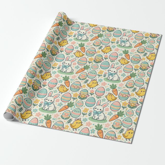 Papier Cadeau Papier d'enveloppement de Pâques Kawaii (Déroulé)