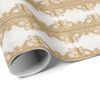 Papier Cadeau Papier d'enveloppement de perles blanches ornées d