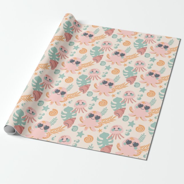 Papier Cadeau Papier d'enveloppement de pieuvre mignonne (Déroulé)