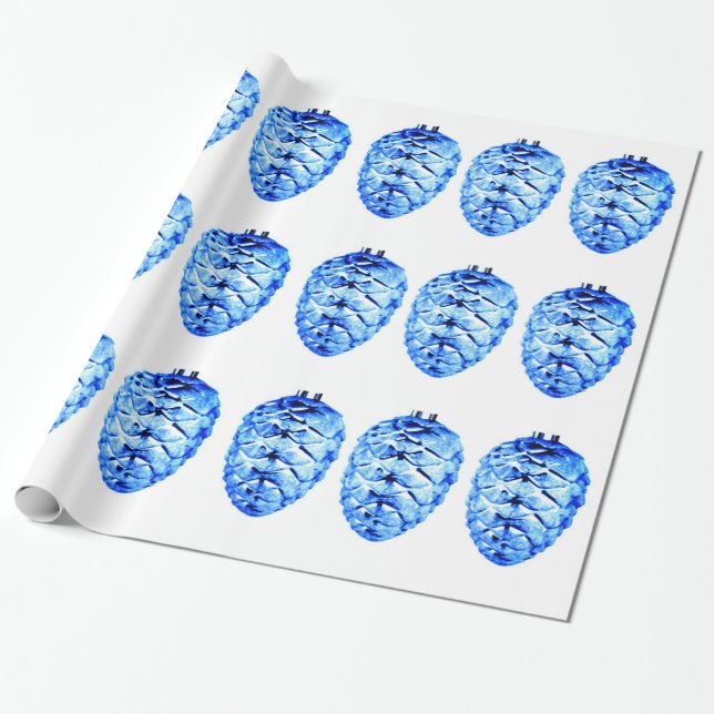 Papier Cadeau Papier d'enveloppement de pinecones bleus (Déroulé)